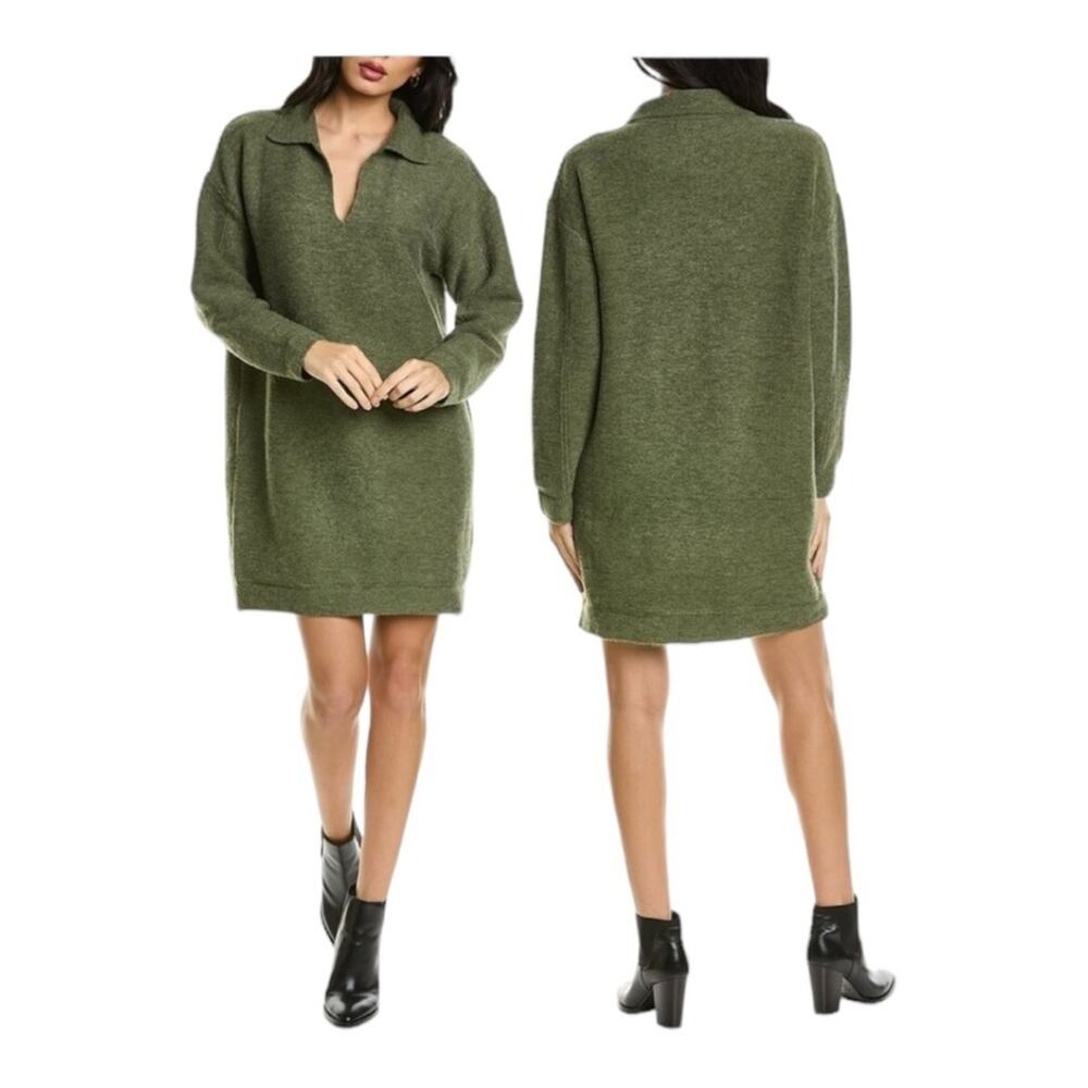 Anna Kay Wool Blend Polo Mini Sweater Dress Green Sz Small